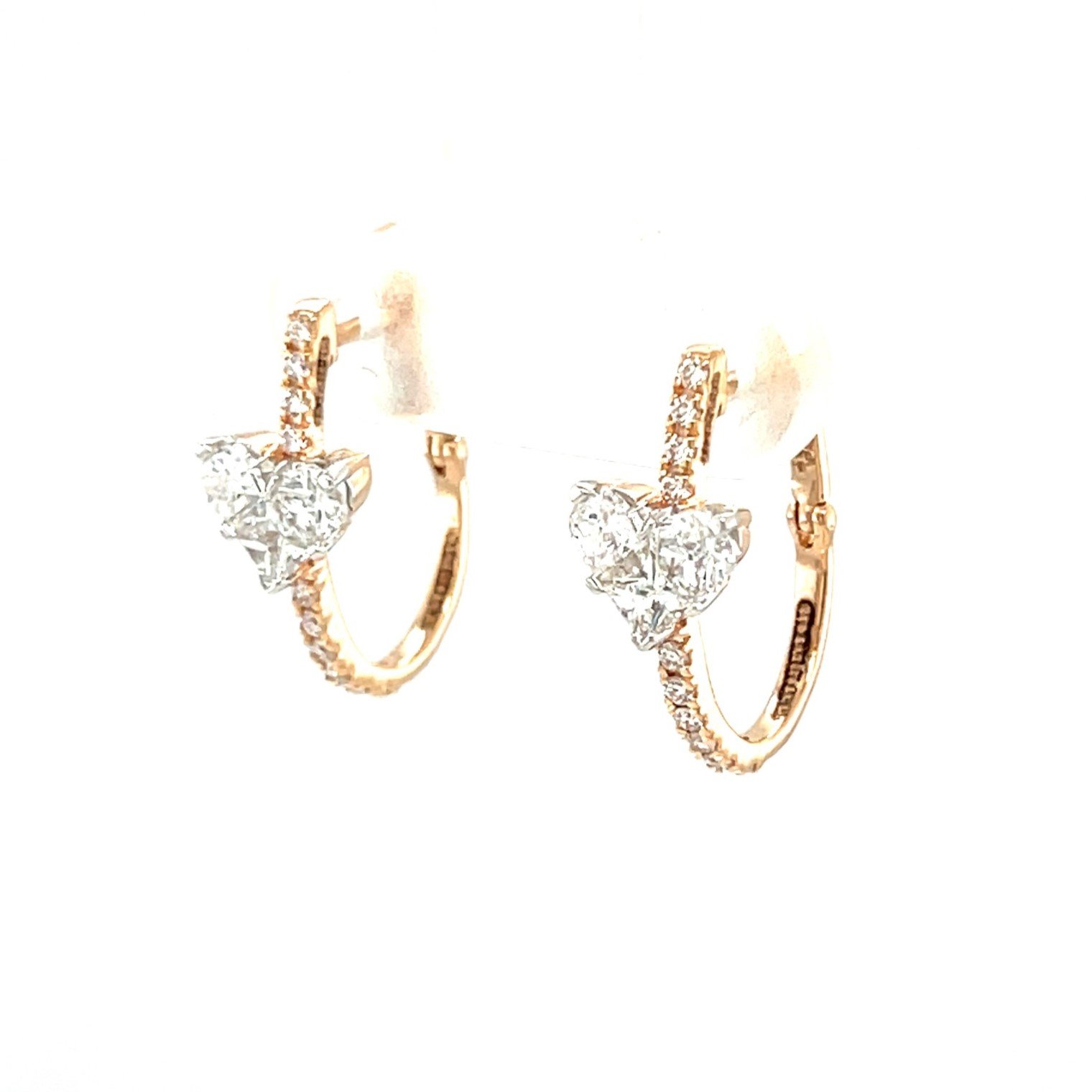 Elegant Heart-Shaped Diamond Hoop Earrings in Rose Gold